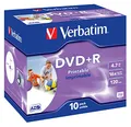 Produktbild: Verbatim DVD+R Wide Inkjet Printable 4.7GB, 10er Jewel Case, DVD Rohlinge bedruckbar, 16-fache Brenngeschwindigkeit & Hardcoat Scratch Guard, DVD-R printable, DVD leer, Rohlinge DVD