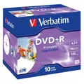 Produktbild: 10x Verbatim DVD+R Rohling 4,7GB 16x Speed Jewel Case 120 Minuten bedruckbar