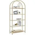 Produktbild: 5-Stöckiges Regal, Bücherregal Aus Gehärtetem Glas, Gebogene Konstruktion, Stahlkonstruktion, Für Wohnzimmer, Arbeitsbad, Farbe Gold - Gold