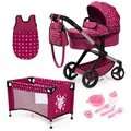 Produktbild: Bayer Design 17067AB Puppenwagen Xeo, Verstellbarer Griff, Schwenkschieber, wandelbar als Jogger, Schlafsack, Puppenbett, Zubehör, Bordeaux, Rosa