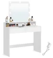 Produktbild: VASAGLE Kailyn Kollektion - Schminktisch mit LED-Beleuchtung, einstellbare Helligkeit, Frisiertisch mit Spiegel, Kosmetiktisch 2 Schubladen, 3 offene Fächer, Frisierkommode modern, weiß RDT164W01