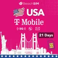 Produktbild: BeachSIM Prepaid USA SIM Karte 21 Tage. Unbegrenztes 5G-Datenvolumen, Anrufe und SMS. T-Mobile-Netz. Einfaches Aufladen. Schnelle Aktivierung. Kompatibel mit iOS und Android.