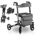 Produktbild: Juskys Rollator Vital, klappbar, mit Sitz, Einkaufstasche und Gehstockhalterung grau