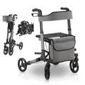 Produktbild: Juskys Rollator Vital grau - Gehhilfe faltbar & leicht aus Aluminium bis 130 kg - Laufhilfe höhenverstellbar mit Sitz, Tasche & Regenschirmhalterung