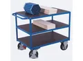 Produktbild: Schwerlast-Tischwagen, Stahl/Siebdruckplatte, Enzianblau/Dunkelbraun, 3 Etagen, L 1995 x B 800 mm, Vollgummi-Rollen mit EasySTOP, bis 1000 kg