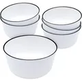 Produktbild: Melamin Müslischale 6er Set weiß mit schwarzem Rand - 700 ml - Salatschüssel aus Kunststoff für Camping und Picknick - Camping Geschirr für 4