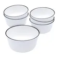 Produktbild: Melamin Müslischale 6er Set weiß mit schwarzem Rand - 700 ml - Salatschüssel aus Kunststoff für Camping und Picknick - Geschirr Set für 4 Personen Campingzubehör spülmaschinengeeignet bruchsicher