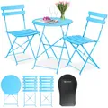 Produktbild: KESSER® Bistroset 3-teilig | Bistrotisch 2 klappbare Stühle Balkonset Balkonmöbel Klapp-Möbel Gartenset Sitzgarnitur Gartengarnitur Gartenmöbel Sitzgruppe Metall | Gartentisch mit Abdeckung Hellblau
