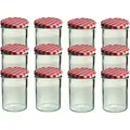 Produktbild: CAPCRO 12er Set Sturzglas 435 ml Marmeladenglas Einmachglas Einweckglas To 82 rot karierter Deckel