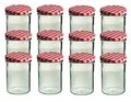 Produktbild: CapCro 12er Set Sturzglas 435 ml Marmeladenglas Einmachglas Einweckglas to 82 rot Karierter Deckel
