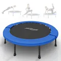 Produktbild: Physionics® Mini Trampolin - Klappbar, Ø81/91/96/102/114/122cm, bis 100 kg, Schwarz-Blau - Minitrampolin, Indoor und Outdoor Bodentrampolin für Erwachsene, Fitness, Sport, Jumping