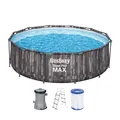Produktbild: Bestway Steel Pro MAX Frame Pool-Set mit Filterpumpe Ø 366 x 100 cm, Holz-Optik (Mooreiche), rund