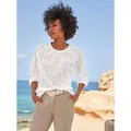 Produktbild: Langarmbluse HEINE, Damen, Gr. 40, beige (ecru), 100% Baumwolle, unifarben, Rundhals, Blusen