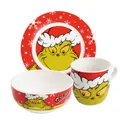 Produktbild: United Labels Grinch 3-teiliges Frühstücksset Merry Grinchmas, Rot, Geschirr Set aus Porzellan mit Teller Ø 19 cm, Tasse 220 ml und Schale 330 ml