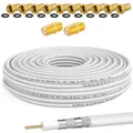 Produktbild: 130dB 30m Koaxial SAT Kabel HQ-135 PRO 4-Fach geschirmt für DVB-S / S2 DVB-C und DVB-T BK Anlagen + 10x vergoldete F-Stecker UND 2X F-Verbinder Gratis dazu