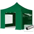 Produktbild: 3x3 M Faltpavillon, Premium Stahl 40mm, Seitenteile Mit Panoramafenstern, Dunkelgrün