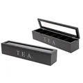 Produktbild: Teebox Teekasten 6 Fächer schwarz 43x9x9 cm Teebehälter Teeregal Teebeutelbox