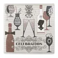Produktbild: Sovie HOME Serviette Celebration in Grau-Altrosa aus Linclass Airlaid, 40 x 40cm, 1/4 Falz, 12 Stück, festliches Design mit Sektgläsern, Weingläsern, Flaschen und Ornamenten, Ideal für Partys