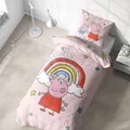 Produktbild: Kinderbettwäsche Peppa Wutz 135x200 für Mädchen und Jungen, 1x Kissenbezug 80x80 + Bettbezug 135x200, Geschenkidee Mädchen, Peppa Pig & George - Smile Regenbogen