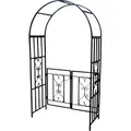 Produktbild: ALEOS. Eleganter XXL Rosenbogen Rankhilfe Pergola mit Tür Gartentür Gartentor aus Metall schwarz Modell 5044-G - Schwarz