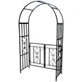 Produktbild: ALEOS. Eleganter XXL Rosenbogen Rankhilfe Pergola mit Tür Gartentür Gartentor aus Metall schwarz Modell 5044-G