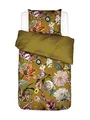 Produktbild: ESSENZA Bettwäsche Filou Olive Satin Blumen Blüten Dahlien Tulpen Floral Geblümt Grün, Größe:155 cm x 220 cm