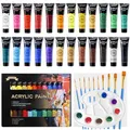 Produktbild: ARTKUNST Acrylfarben Set, 24 x 36 ML Acrylfarbenset mit 10 Pinseln für Leinwand Holz Papier Keramik, Wasserdichte Acrylfarbe mit Lebendiger Farbe für Künstler, Anfänger, Kinder