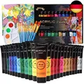 Produktbild: Acrylfarben Set, 24 x 36 ML Acrylfarbenset mit 10 Pinseln für Leinwand Holz 