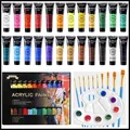 Produktbild: Acrylfarben Set 24 Farben x 36 ml mit 10 Pinseln, Wasserbasierte Acrylfarbe