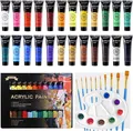 Produktbild: Professionelles Acrylfarben Set - 24 Farben, 10 Pinsel, Leinwand - Künstler, ...