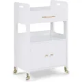 Produktbild: M Mcombo Servierwagen Mit Rollen & Schubladen, Rollwagen Friseurwagen Weiß, Salon Trolley Mit 2 Ablagen, Moderner Arbeitswagen, 35x48x80,5 Cm, 0055