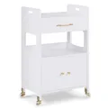 Produktbild: M MCombo Servierwagen mit Rollen & Schubladen, Rollwagen Friseurwagen Weiß, Salon Trolley mit 2 Ablagen, Moderner Arbeitswagen für Bad Wohnzimmer, 35x48x80,5 cm, 0055