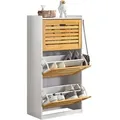 Produktbild: FSR108-WN Schuhschrank mit 3 Klappen Schuhregal mit 2 Hacken Schuhkipper mit 6 Ablageflächen Schuhkommode Schuhablage Natur bht ca.: 55x112x30cm