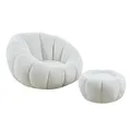 Produktbild: cosyou Sessel mit Hocker gemütlicher Teddystoff - runder Polstersessel für Wohnzimmer & Schlafzimmer, Relaxsessel drehbar für entspannte Abende beige, weiß, rosa - jetzt Farbe wählen (Weiß)
