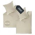Produktbild: SCHÖNER WOHNEN Satin Bettwäsche 140x200 Baumwolle Beige - Luxus Bettwäsche-Sets 4teilig - weich & atmungsaktiv - bestehend aus 2 Bettwäschebezüge und 2 Kopfkissenbezüge 70x90cm - Öko-Tex