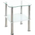 Produktbild: HAKU Beistelltisch edelstahl, weiß - Edelstahl, Sicherheitsglas 4 mm, Sicherheitsglas 6 mm, B/H/T: 40x47x40 cm - Silber/Weiß