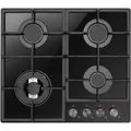 Produktbild: Amica KMG 734 060 S Autarkes Gaskochfeld, 59 cm breit, mit Glaskeramik, rahmenlos, elektrische Einhand-Funkenzündung, Knebelsteuerung, schwarz