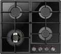 Produktbild: Gas-Kochfeld 60cm Glaskeramik schwarz 4 Brenner Wok autark rahmenlos