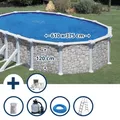 Produktbild: Stahlwandpool Set (6-teilig) hoch oval 610 x 375 x 120 cm, Stahl 0,45mm Steinoptik Folie 0,3mm blau
