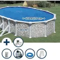 Produktbild: GRE - Stahlwandpool Set (6-teilig) hoch oval 610 x 375 x 120 cm, Stahl 0,45mm Steinoptik Folie 0,3mm blau