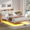 Produktbild: KIMENICH Polsterbett 140 x 200cm, Bettgestell mit USB Ladefunktion und LED-Beleuchtung, Schwebender visueller Effekt, Weiß - Weiß