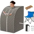 Produktbild: Mini-dampfsauna, Mobile Heimsauna, Einstellbare Temperatur, Timer Bis 90 Min., Mit Fernbedienung, Inkl. Klappstuhl Und Fußmassageroller (grau) - Goplus