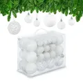 Produktbild: Relaxdays - Weihnachtskugeln im 50er Set, glitzernde, matte & glänzende Christbaumkugeln, Kunststoff, ∅ 3, 4 & 6 cm, weiß
