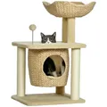 Produktbild: PawHut Katzen Kratzbaum Klein, 74 cm Katzenbaum mit Katzenhöhle, Spielball, Indoor Kletterturm mit Bett, Kratzmöbel für Katzen bis 5 kg, Beige