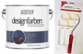 Produktbild: Schöner Wohnen designfarben feinmatte Wandfarbe für innen 2,5 Liter mit go/on Rollen-Set 5-tlg (Nr 21 Unendliches Tiefseeblau)
