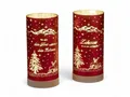 Produktbild: formano 2er Set LED Deko-Licht Zylinder Farbglas Rot mit Spruch 20 cm mit Timer - Rot-Gold Farbglas auf Holzsockel - Wohnzimmer Dekoration Weihnachten Winterdeko