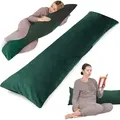 Produktbild: Seitenschläferkissen mit Bezug Velvet 40 x 145 cm - Komfortkissen Schlafkissen Seitenschläfer Body Pillow Seitenschlafkissen Dunkelgrün - Grün