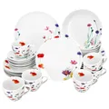 Produktbild: MamboCat Marie 30tlg Kombiservice I Porzellan-Geschirrset mit Blumenwiese-Dekor für 6 Personen I Je 6X Tassen, Untertassen, Kuchenteller, Suppenteller & Speiseteller