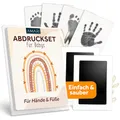 Produktbild: AMARI ® Baby Handabdruck & Fußabdruck Set – Stempelkissen für Neugeborene – Baby Abdruckset Geschenk zur Geburt & Babyparty – Sicheres Abdruck Set inkl. 2 Stempelpads & 4 Karten