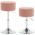Produktbild: 2er Barhocker Schminkhocker Höhenverstellbar Rund Drehbare Bürohocker Spa Arbeitshocker Cord-sitzfläche Verchromter Stahl, Rosa - Woltu
